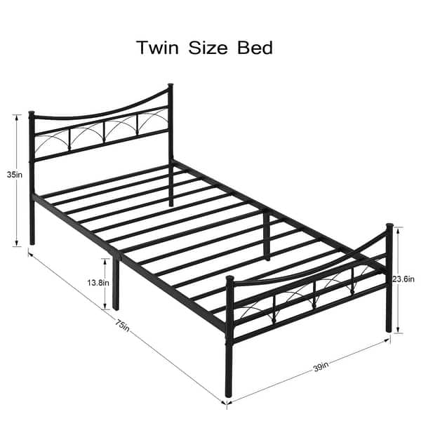 VECELO Metal Platform Kids Bed Frame with Headboard,Twin Size Bed Set of 2