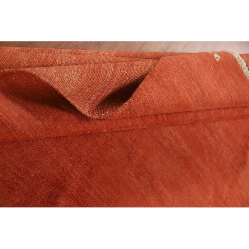 Orange Gabbeh Modern Area Rug Hand-Knotted Wool Carpet - 9'0"x 11'7"