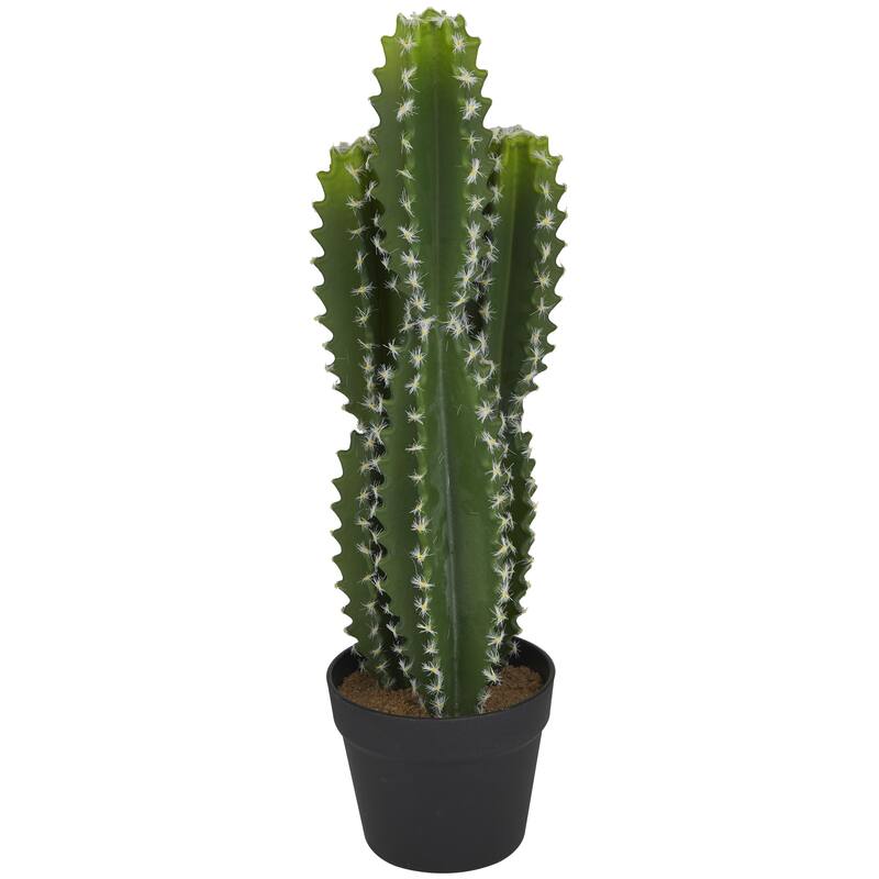 Green Faux Foliage Cactus Artificial Plant with Realistic Leaves and Black Round Pot