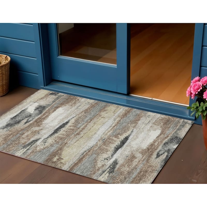 HomeRoots Abstract Transitional Rectangle Outdoor Rug - 3' x 5'