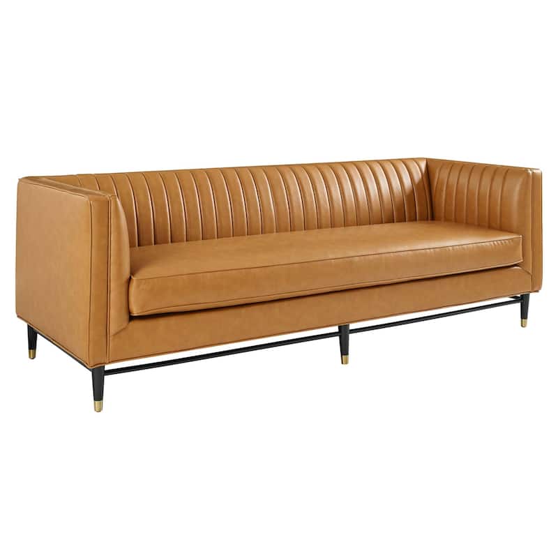 Devote Channel Tufted Vegan Leather Sofa - Tan