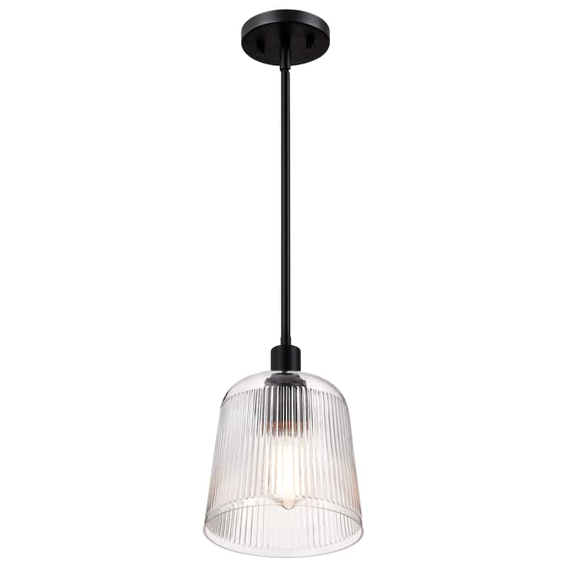 Grayson Small Pendant Matte Black Finish Clear Ribbed Glass - Matte Black
