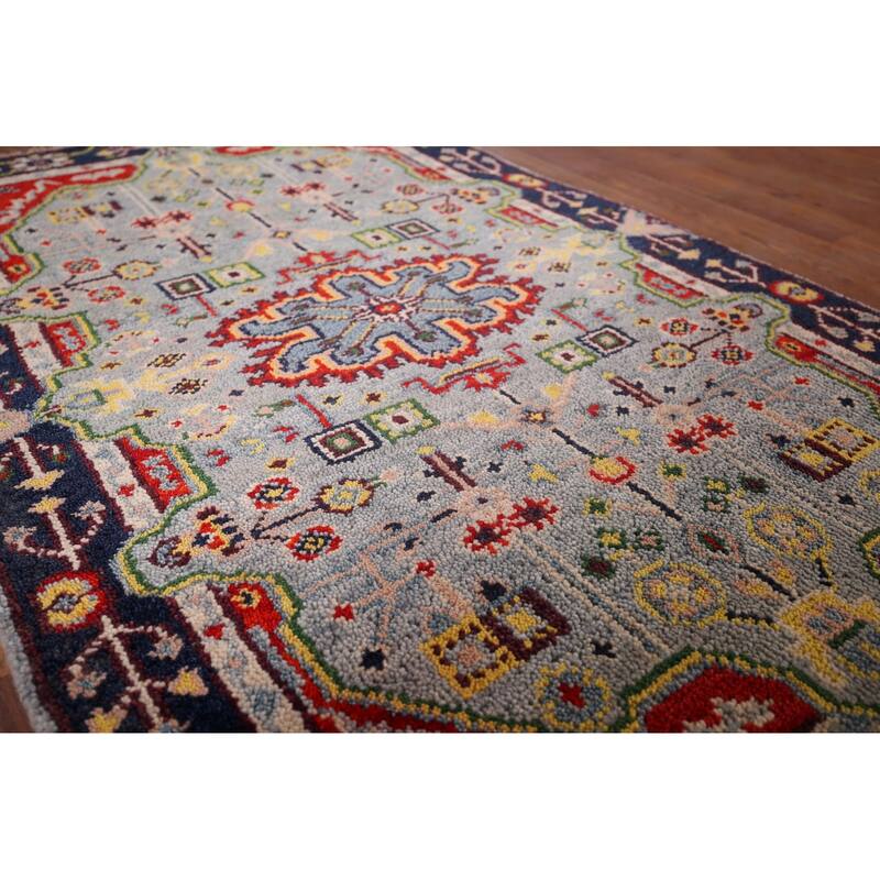 Geometric Kazak Oriental Accent Rug Handmade Traditional Wool Carpet - 3'0"x 4'11"
