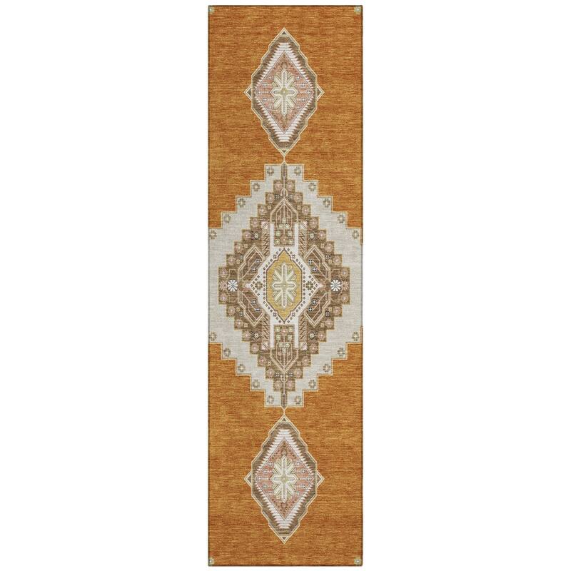 Machine Washable Indoor/ Outdoor Boho Traditional Chantille Rug