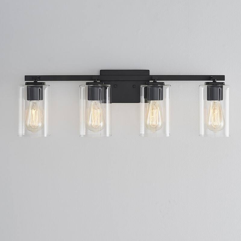 KAWOTI 29.1in 4-light Black Bathroom Vanity Light with Square Glass