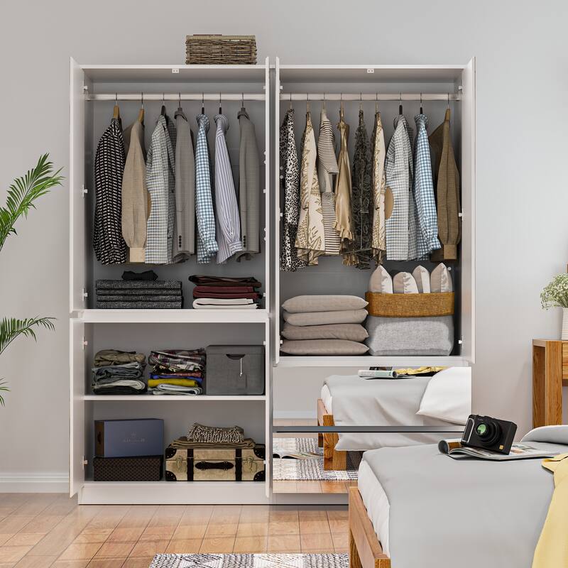 Modular Wardrobe (White with All Mirror) Closet Cabinet Armoires