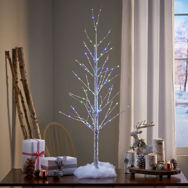 Noble House Pre-Lit 5' Artificial Twig Christmas Tree with 186 Warm White LED Lights, Champagne Glitter