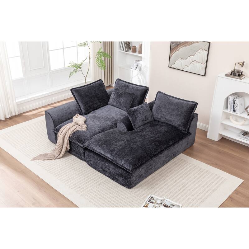Modular Cloud Sectional Couch with L-Shape Chaise, Chenille Upholstered Boneless Sofa, Compressed Deep Seat Sofa with Pillows