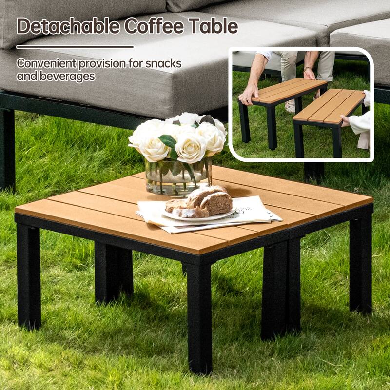 9 Pieces Outdoor Patio Furniture Set with Aluminum Fire Pit Table, Patio Fire Pit Set with 6" Thick Cushions - 9-Piece