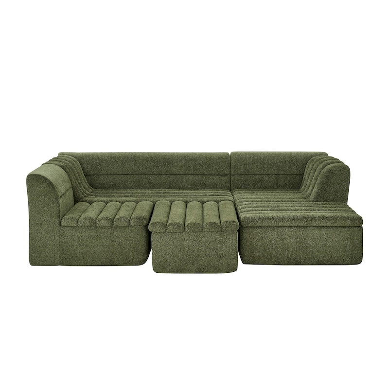 Roomfitters U-Shaped Modular Sectional Sofa with Chaise and Movable Ottoman, Chenille Upholstery and Wave-Shaped Armrest
