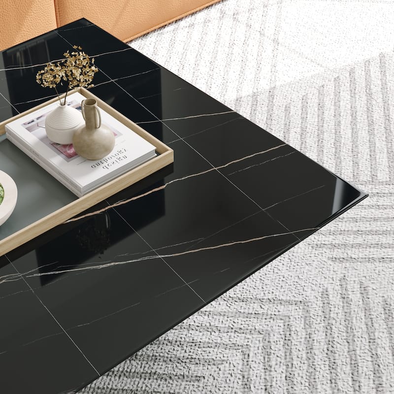 Modern Square Coffee Table, Trapezoid White Sintered Stone Coffee Table, Fully-assembled