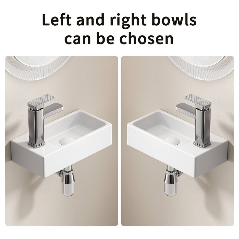 GDFStudio - Carter Wall-Mounted Ceramic Bathroom Sink with Faucet and Drain Set