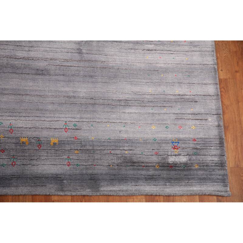 Gray Gabbeh Oriental Area Rug Handmade Wool Carpet - 8'2" x 9'8"