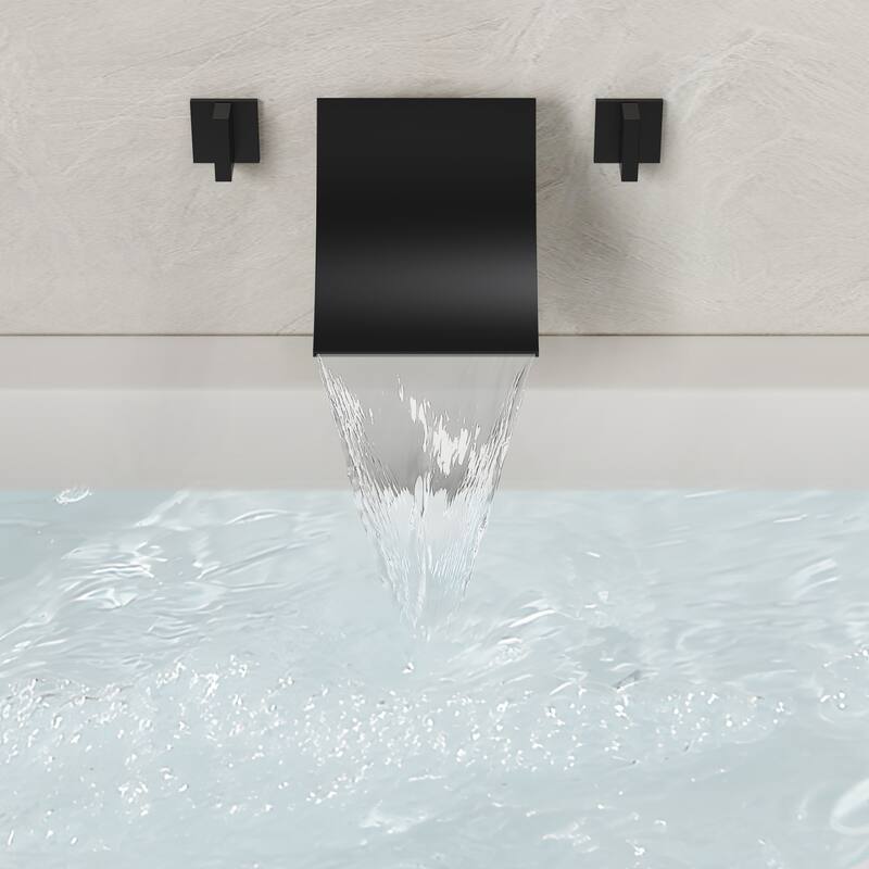 Wall-Mounted Waterfall Bathtub Faucet – Ultra-Thin Stainless Steel Spout with Dual Handle Control