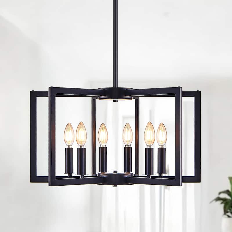 22" 6-Light Black Geometric Chandelier - Industrial - Living Kitchen (Bulb Not Included)