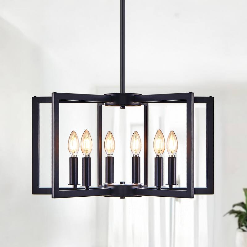 22" Modern Black Geometric 6-Light Chandelier, Metal Pendant Light Fixture for Living Room, Dining Room(Bulb Not Included)