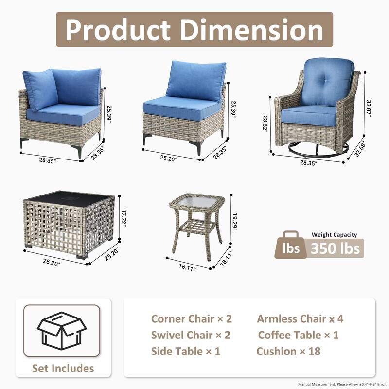 OVIOS 10 Pieces Outdoor Wicker Swivel Chair Set With Solar-Powered Coffee Table