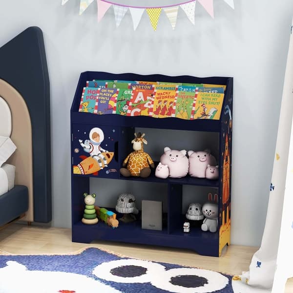 slide 2 of 7, Multifunctional Kids Bookshelf Toy Storage Organizer W/ 3 Tier Shelves