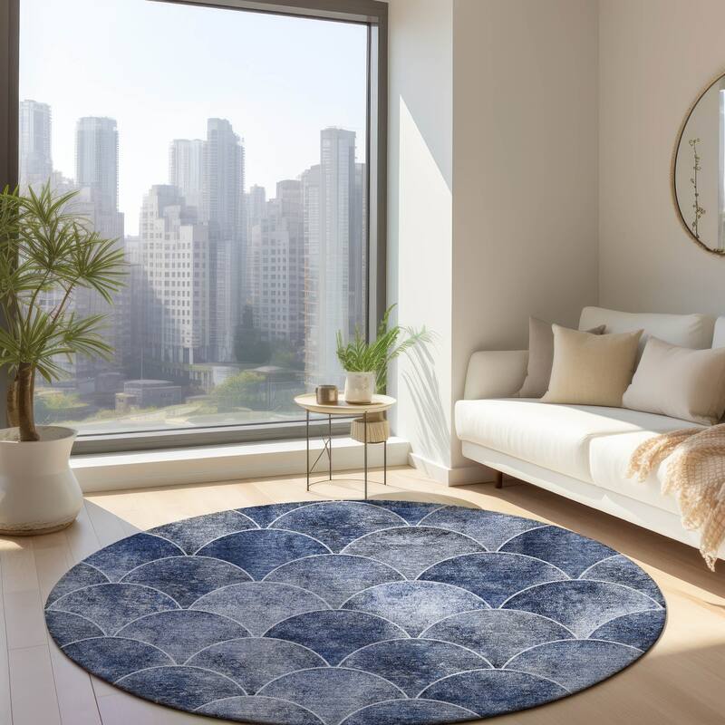 Machine Washable Indoor/ Outdoor Chantille Contemporary Rug - Blue - 8' x 8'