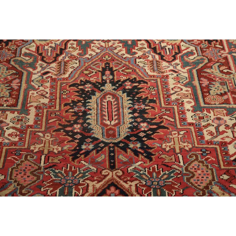 Hand Knotted Oriental 100% Wool Carpet Traditional Medallion Oranges & Rust Heriz (serapi) Area Rug - 12' 11'' X 8' 11''