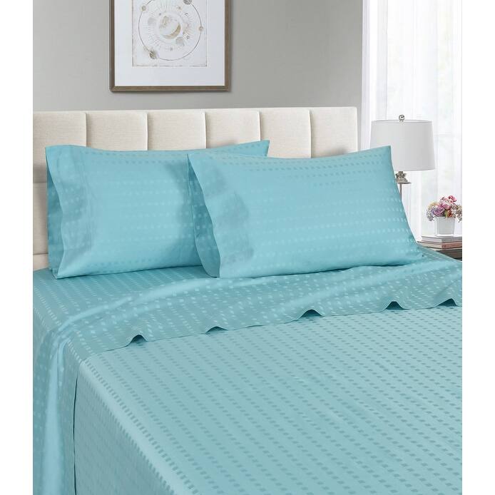Striped 1200 TC Egyptian Cotton Deep Pocket Bed Sheet Set - Aqua - Full
