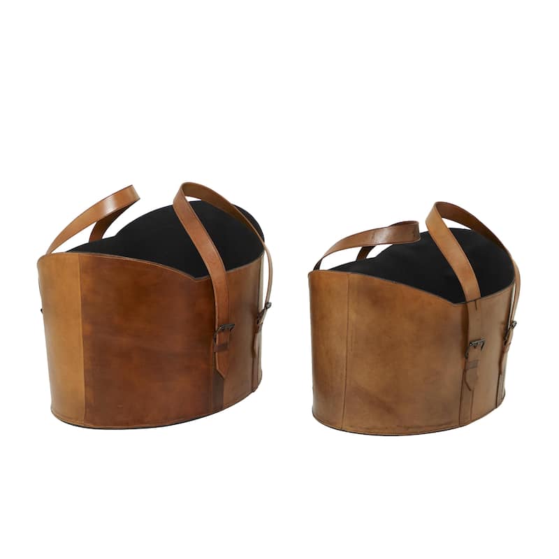 Leather Handmade Box Style Single Slot Magazine Holder with Curved Handles - Set of 2 Brown - Roche River Decor