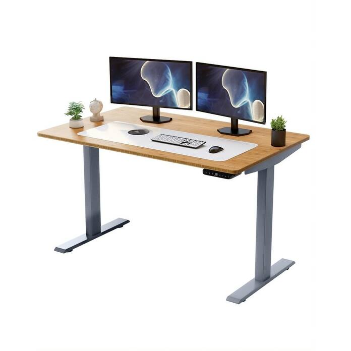 Rise Up Electric Standing Desk Dual Motor 48x30 solid bamboo desktop - Top: 48x30" / Frame Height: 23.6-49.2" - Grey