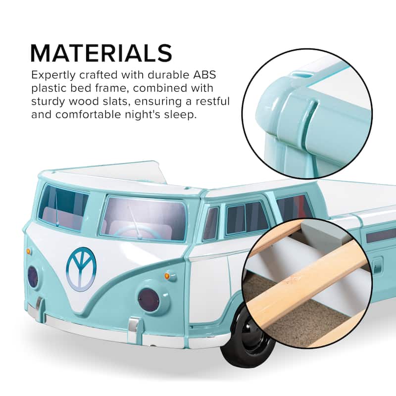 Furniture of America Bobby Novelty Twin Peace Bus Kid Platform Bed with LED Headlights and Sound Functions