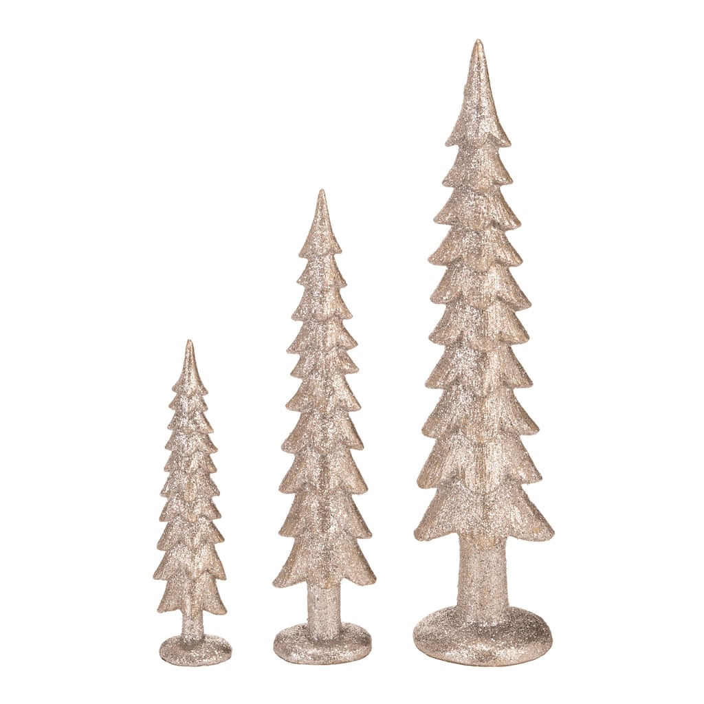 Transpac Resin 16.5 in. Off-White Christmas Glitter Elegance Tree Set of 3