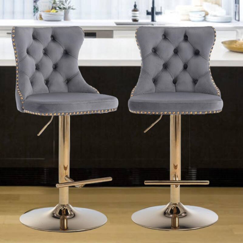 Velvet Upholstered Nailheads Tufted Swivel Bar Stools (Set of 6)