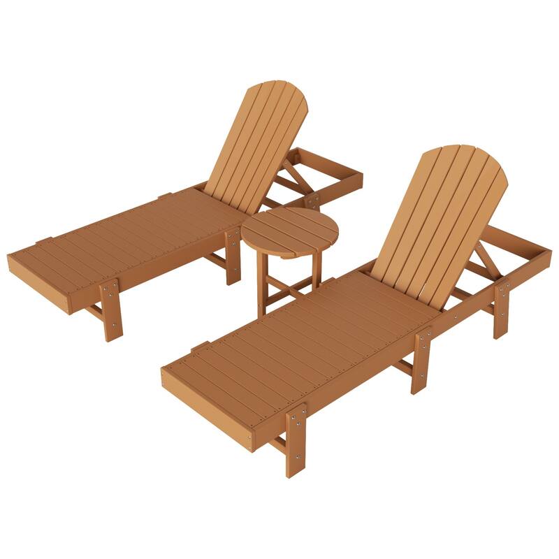 Altura Armless Poly Eco-Friendly All Weather Reclining Chaise Lounge with Side Table Set (3-Piece Set)