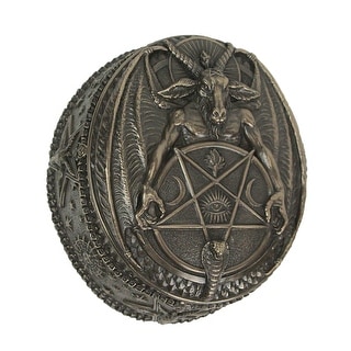 Baphomet With Inverted Pentagram Bronze Finished Round Trinket Box - 3 ...