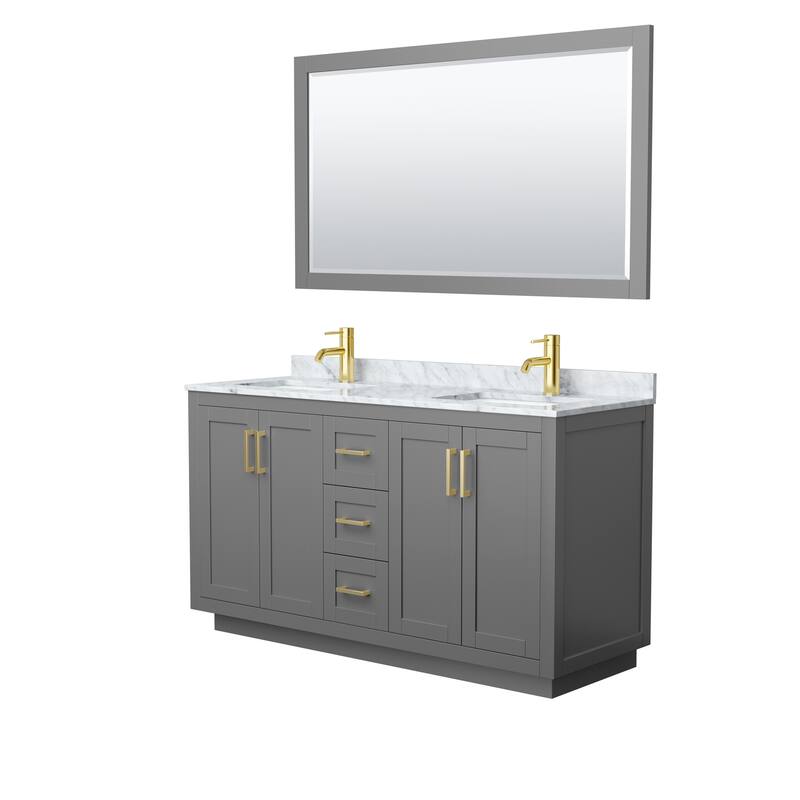 Miranda Bathroom Vanity Set, White Carrara Marble Top, 58-Inch Mirror