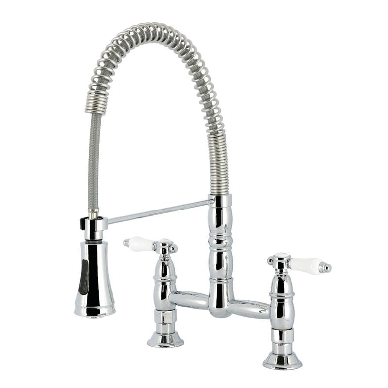 Kingston Brass Essex Double-Handle Wall-Mount Pre-Rinse Bridge Kitchen Faucet