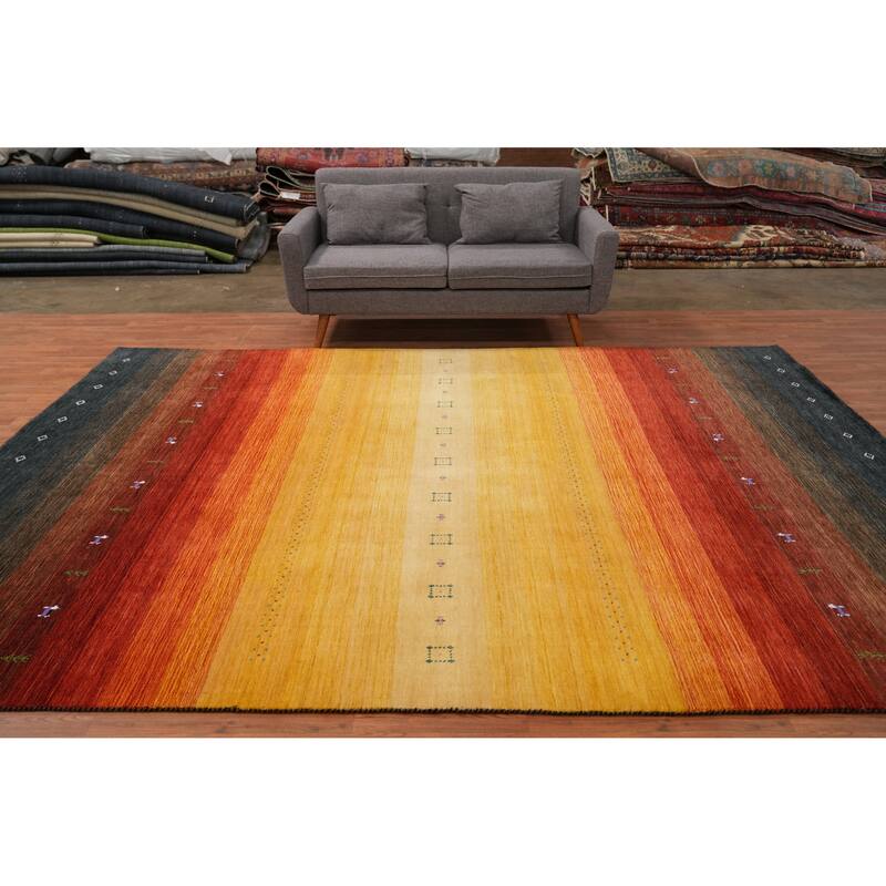 Hand Knotted Oriental 100% Wool Carpet Tribal Animal Pictorial Yellow & Gold Gabbeh Area Rug - 11' 5'' X 8' 2''