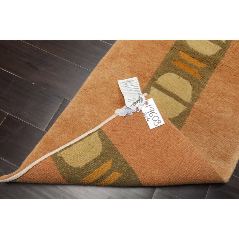 Tibetan Modern & Contemporary Plush Pile 2x4 Hand Knotted Wool Peach Rug - 2' x 4'