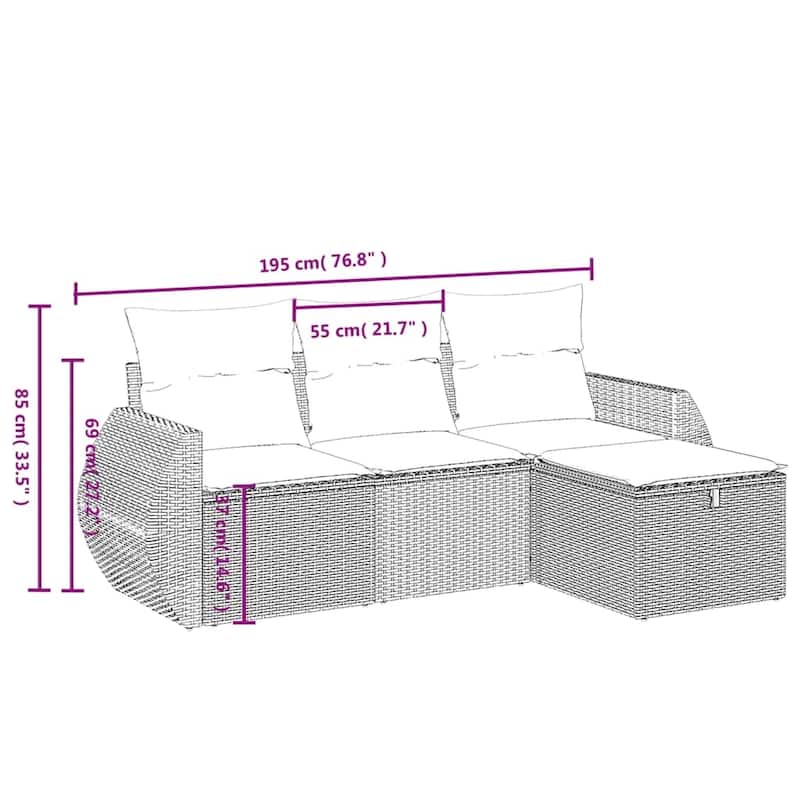 vidaXL Patio Sofa Set with Cushions Outdoor Furniture 4 Piece Poly Rattan