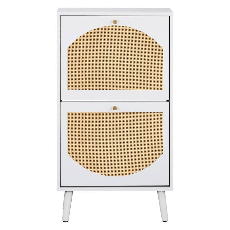 Rattan Shoe Cabinet with 2 / 4 Flip Drawers, Narrow Shoe Storage Cabinet,Organizer for Entryway, Bedroom, Living Room