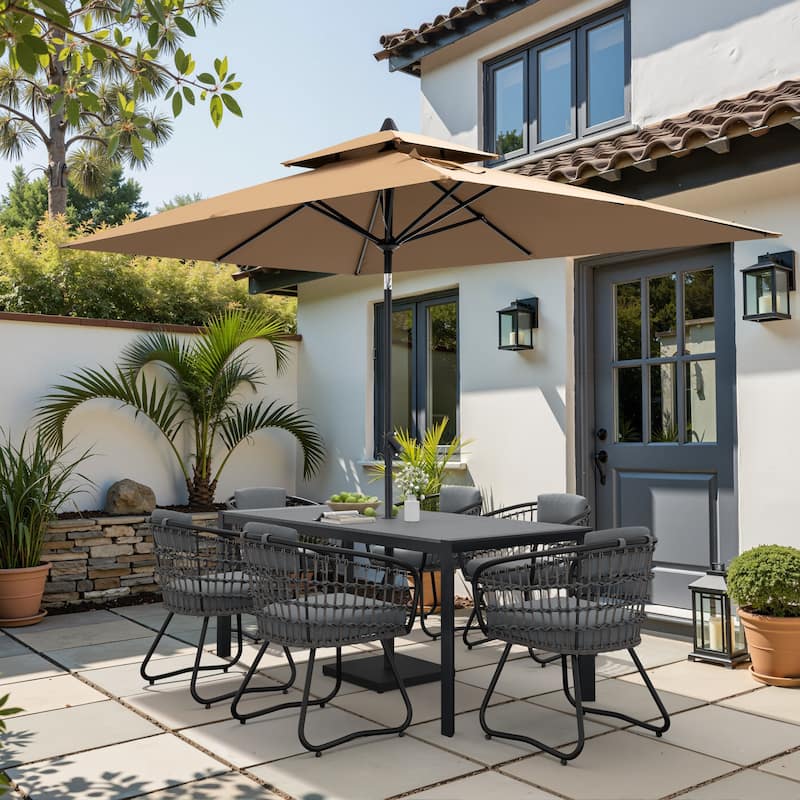 9/11-Piece Outdoor Patio Dining Set Aluminum Table and Chairs w/10 ft Market Umbrella and Base