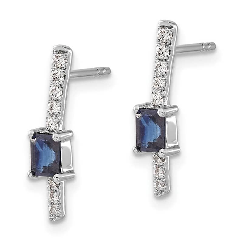 Curata 14k White Gold Diamond and Sapphire Fancy Earrings - 16x3mm Wide