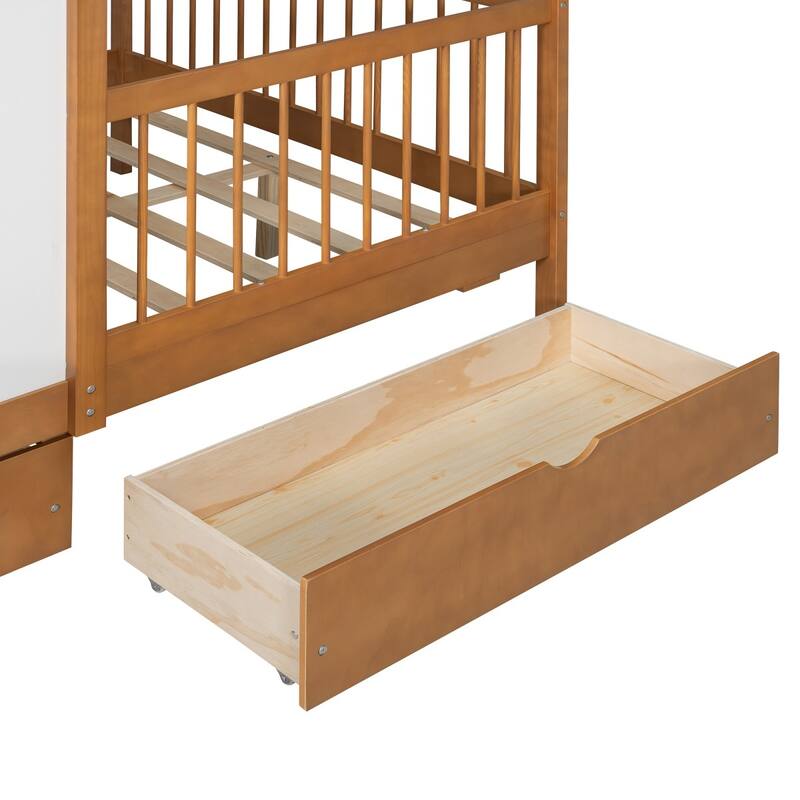 Full Size House Bed with 2 Drawers, Side Bookshelf with LED Strip