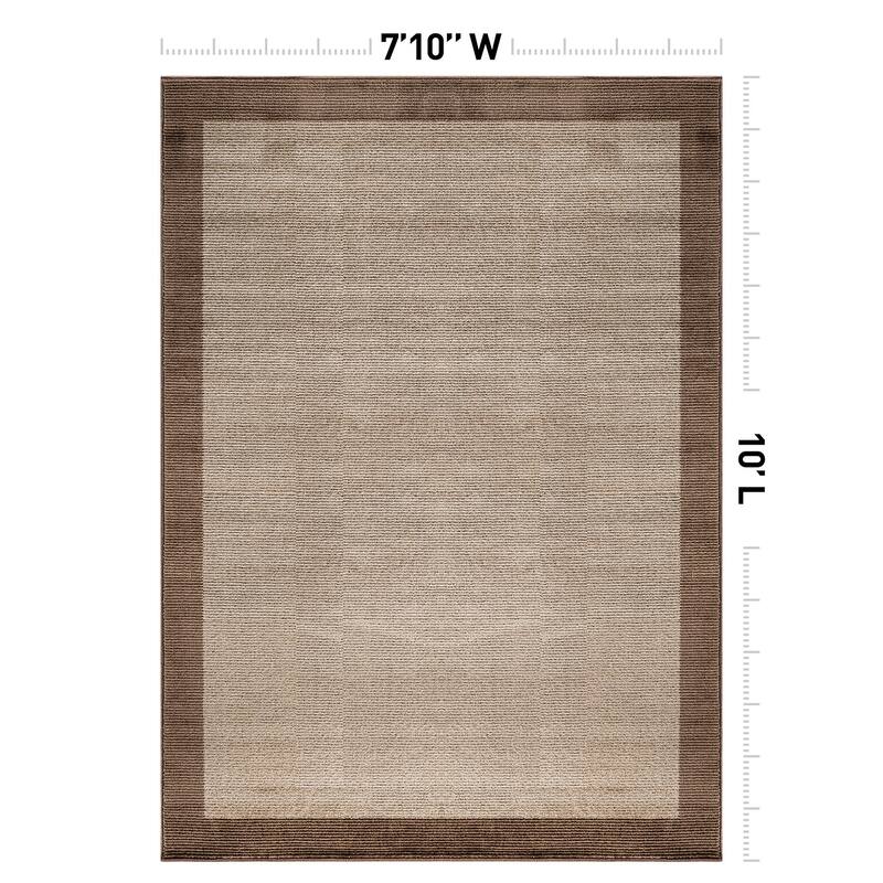 Modern Geometric Stripe Bordered Area Rug for Living Room, Bedroom, or Entryway - Low Pile Indoor Rug