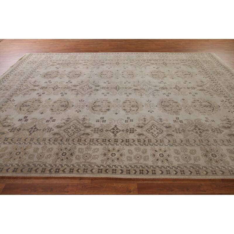 Geometric Oushak Oriental Area Rug Handmade Wool Carpet - 8'10"x 11'11"