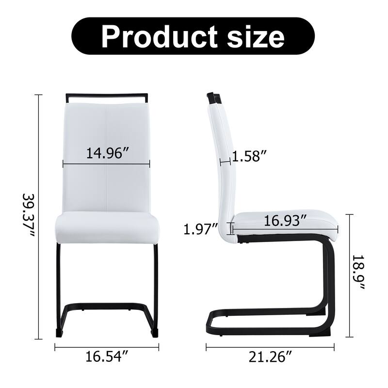 PU Faux Leather Dining Chairs Side Chair with Black Metal Legs - White