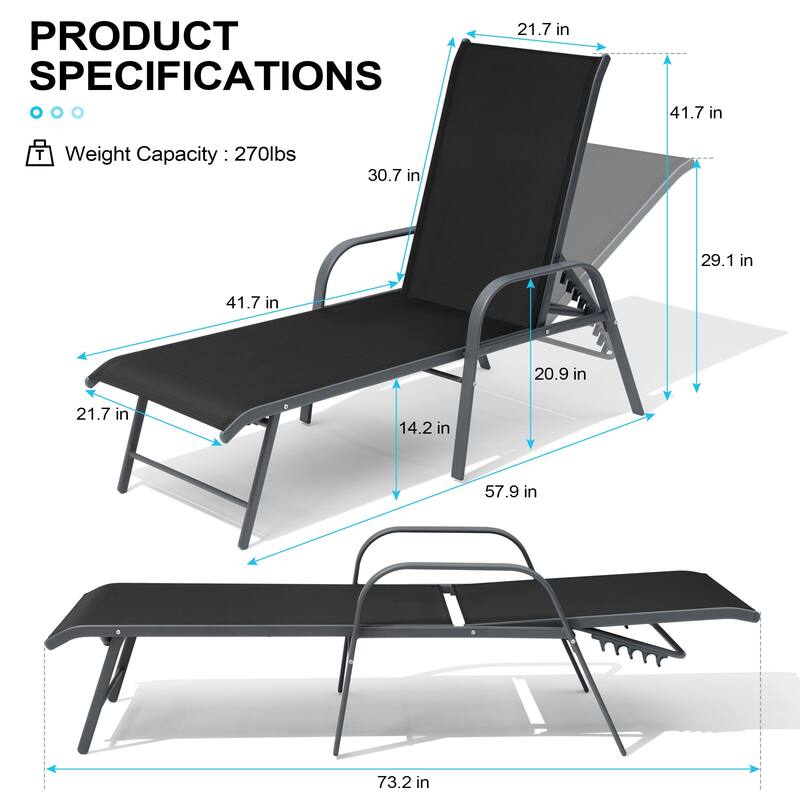 Crestlive Products Outdoor Aluminum Chaise Lounge Chair with Adjustable Backrest