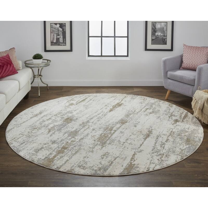 Viho Geometric Abstract Non Skid Woven Durable Area Rug By HomeRoots - 8' Round
