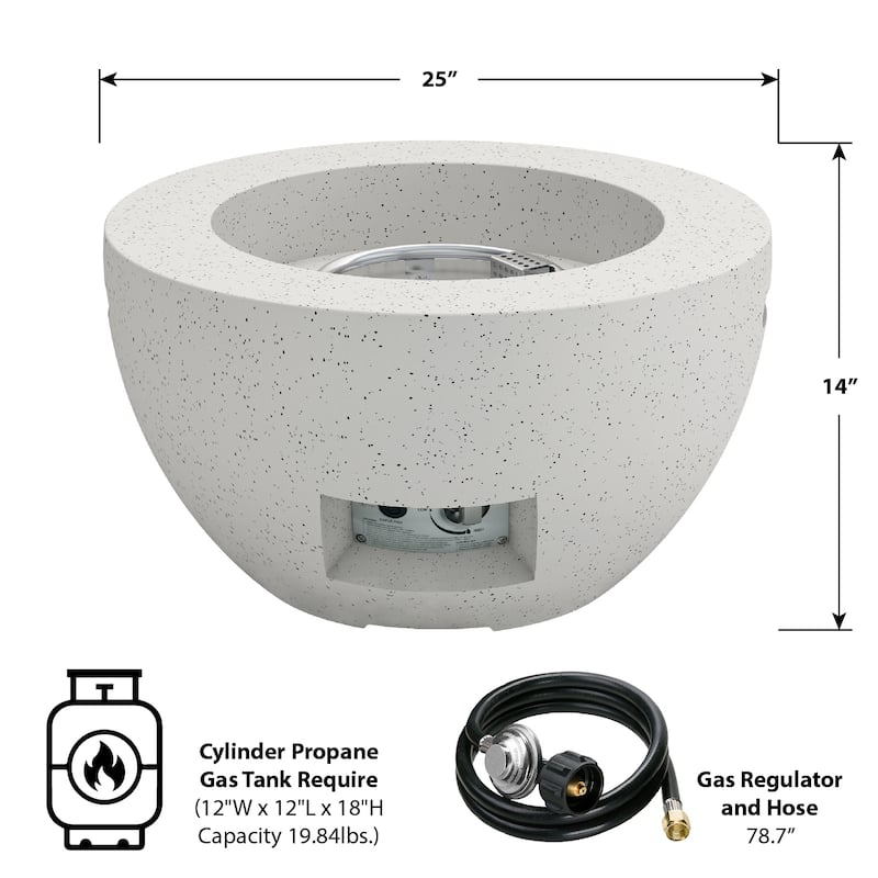 Kante 25"W Round Eco-Friendly Propane Gas Modern Smokeless Bowl Fire Pit Table with Weather Resistant Cover, 50,000 BTU