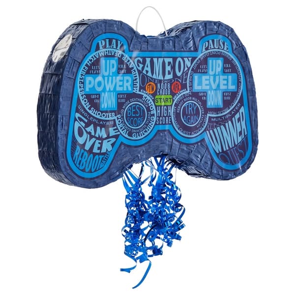 Blue Panda Pull String Video Game Pinata, Blue Gaming Controller for Gamer Party Decorations for Boys (16.5 x 11 x 3 in)
