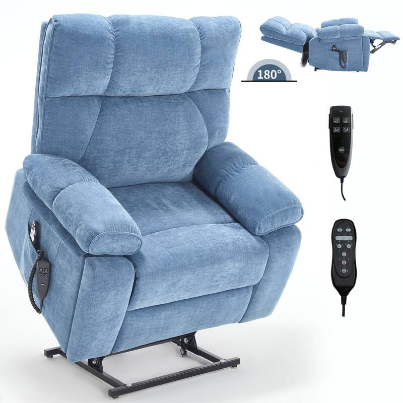 Oversized Chenille Power Lift Recliner with Massage & Heat