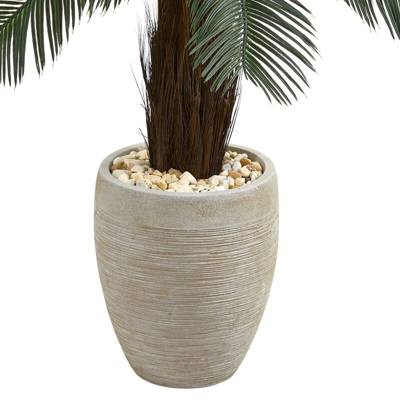 4.5ft Cycas Artificial Tree in Oval Planter with UV Resistant Green Fronds for Living Room or Patio Tropical Decor